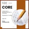 Marketing banner for BC CORE (Conservation, Outdoor, Recreation, Education) program featuring On Point Training logo. Clean design with brown and white color scheme, circular image showing a pencil marking a multiple choice exam sheet. Text indicates "Required for hunting", "Ages 10+" and "Exam challenge only" requirements.