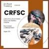 Product_CRFSC_600x600 Marketing banner for Canadian Restricted Firearms Safety Course (CRFSC) featuring company logo "On Point Training", course title, and two circular images showing a handgun grip demonstration and an array of restricted firearms on a wooden surface. Brown and white color scheme with minimalist geometric design elements. Text indicates "Restricted endorsement" and "Ages 18+" requirements.